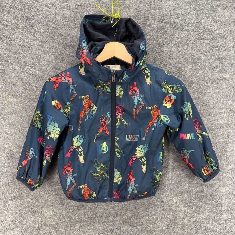 H&M Jacket Toddler Boys 3/4T Blue Marvel Print Full Zip Hooded Long Sleeve - Picture 1 of 4